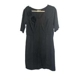 eShakti Womens Rose Detail‎ Black Pullover Sheath Dress V-neck Black Sz Large 14